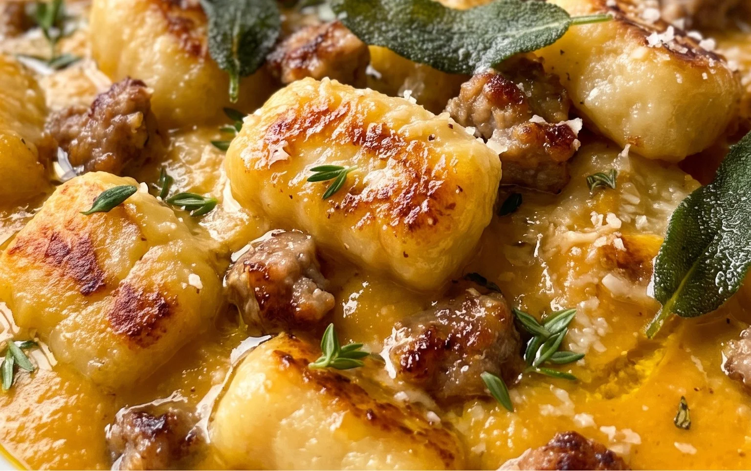 Creamy Butternut Squash Gnocchi with Sausage, Thyme, and Sage