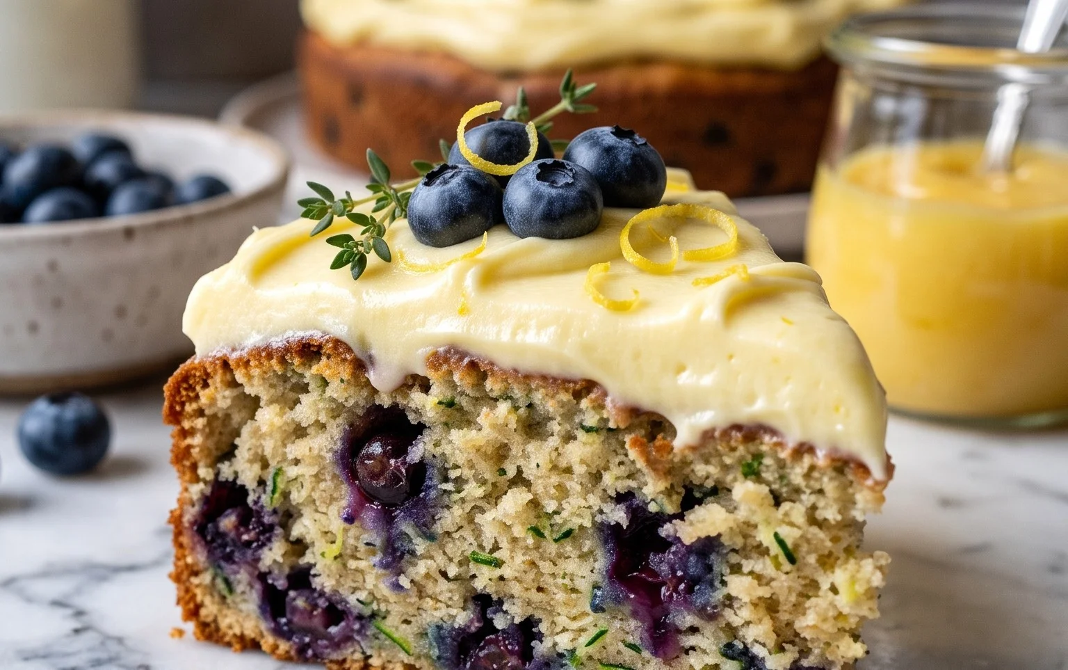 Gâteau Courgette Myrtilles et Crème Citron