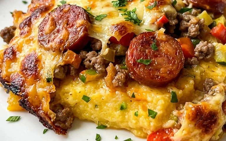 Gratin de polenta beef chorizo légumes