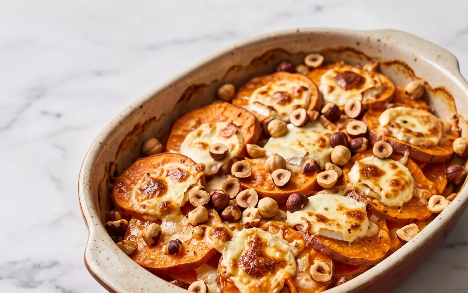 Gratin patate douce chèvre noisettes : gourmandise automnale